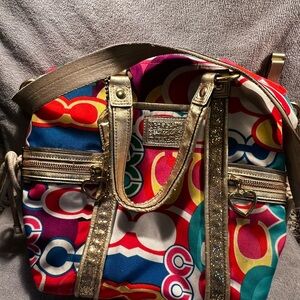 Coach Multicolor Shoulder Bag with Gold Details